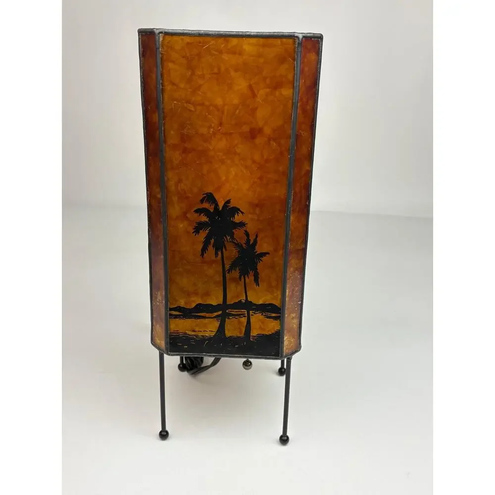 Vintage Hawaiian Palm Tree Mica Style Shade Table Lamp 6in W x 16in H